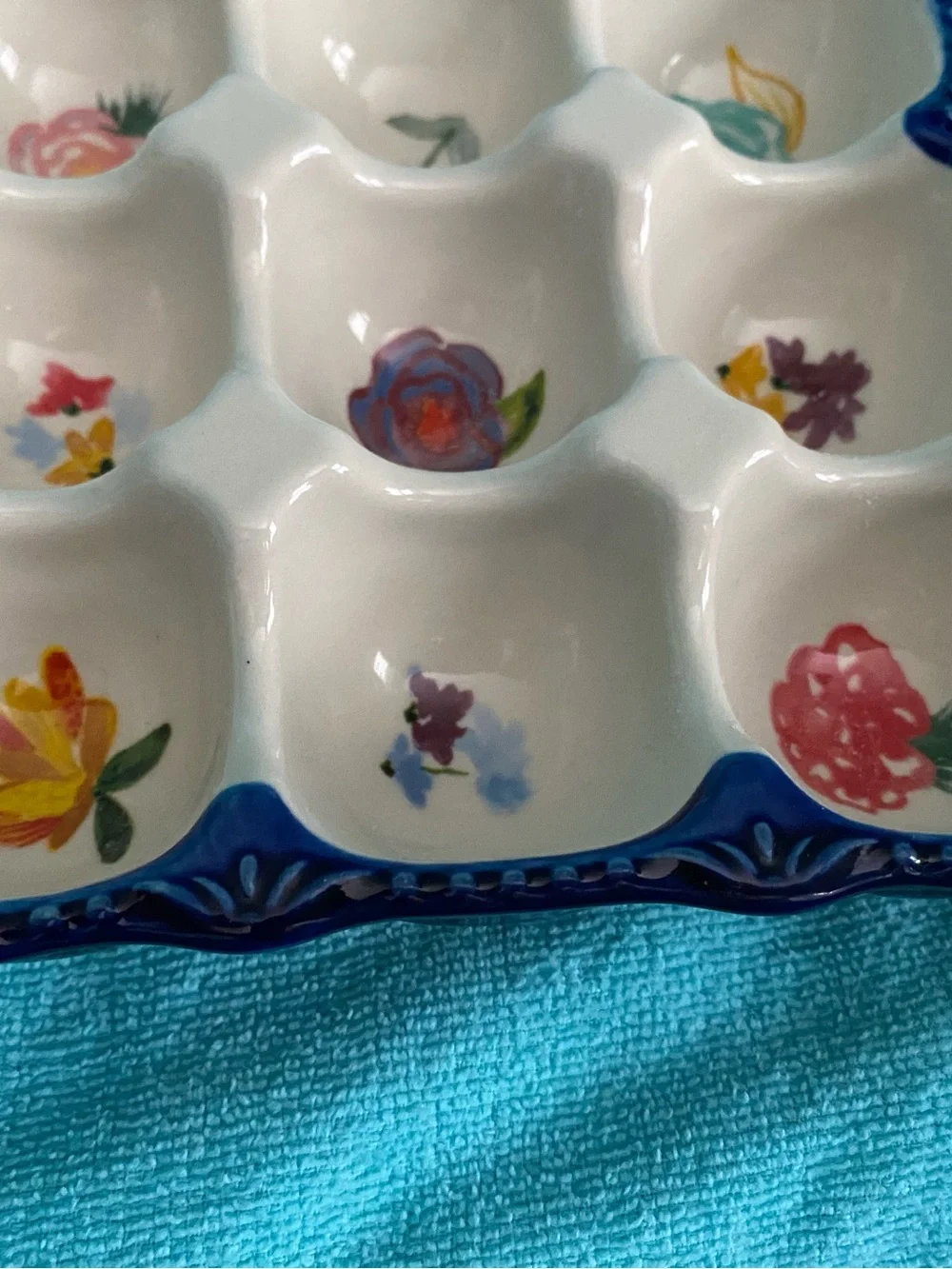 Pioneer woman, stoneware egg holder with floral design